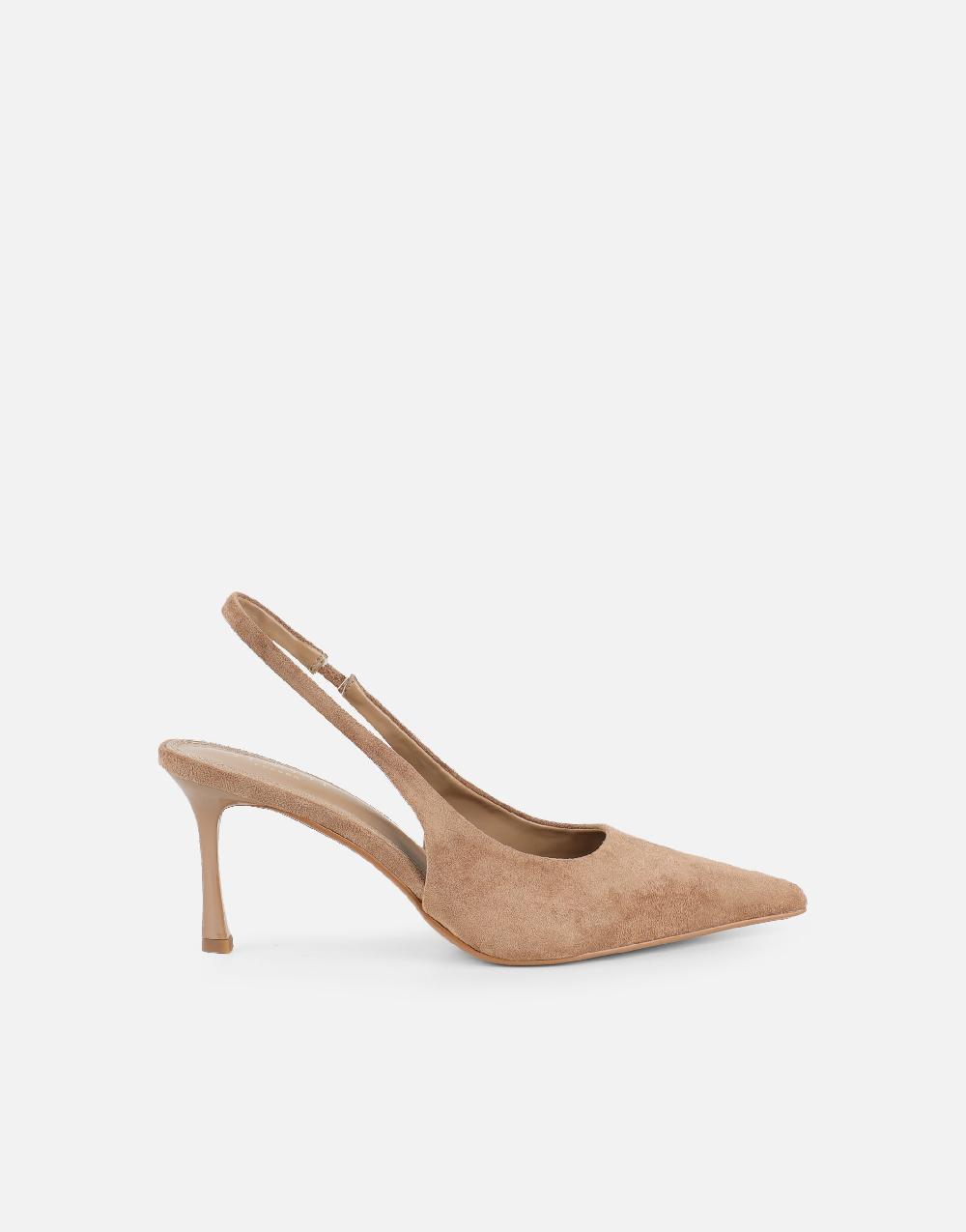 Simmi Dark Beige Suede Sling Back Court Shoes