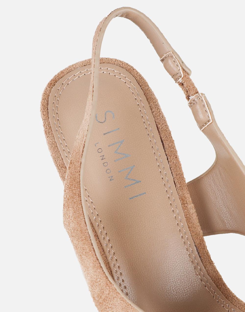 Simmi Dark Beige Suede Toe Thong Heeled Sandals