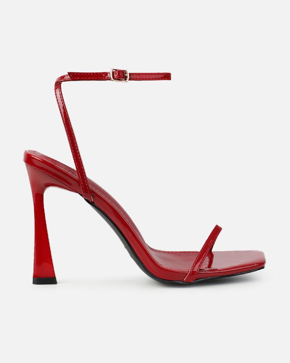 Simmi Dark Red Patent Flared Heeled Sandals