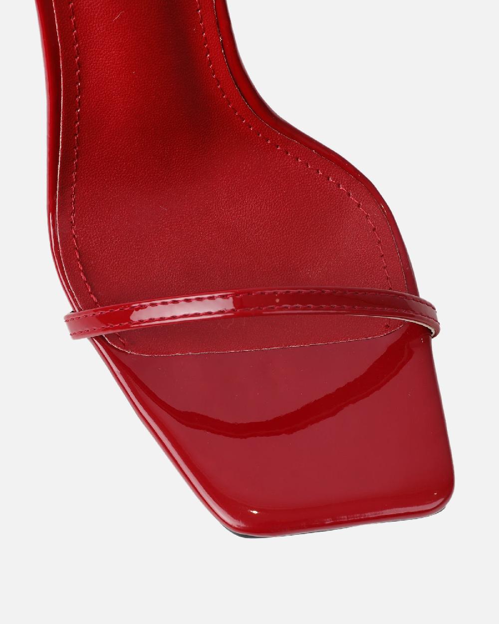 Simmi Dark Red Patent Flared Heeled Sandals