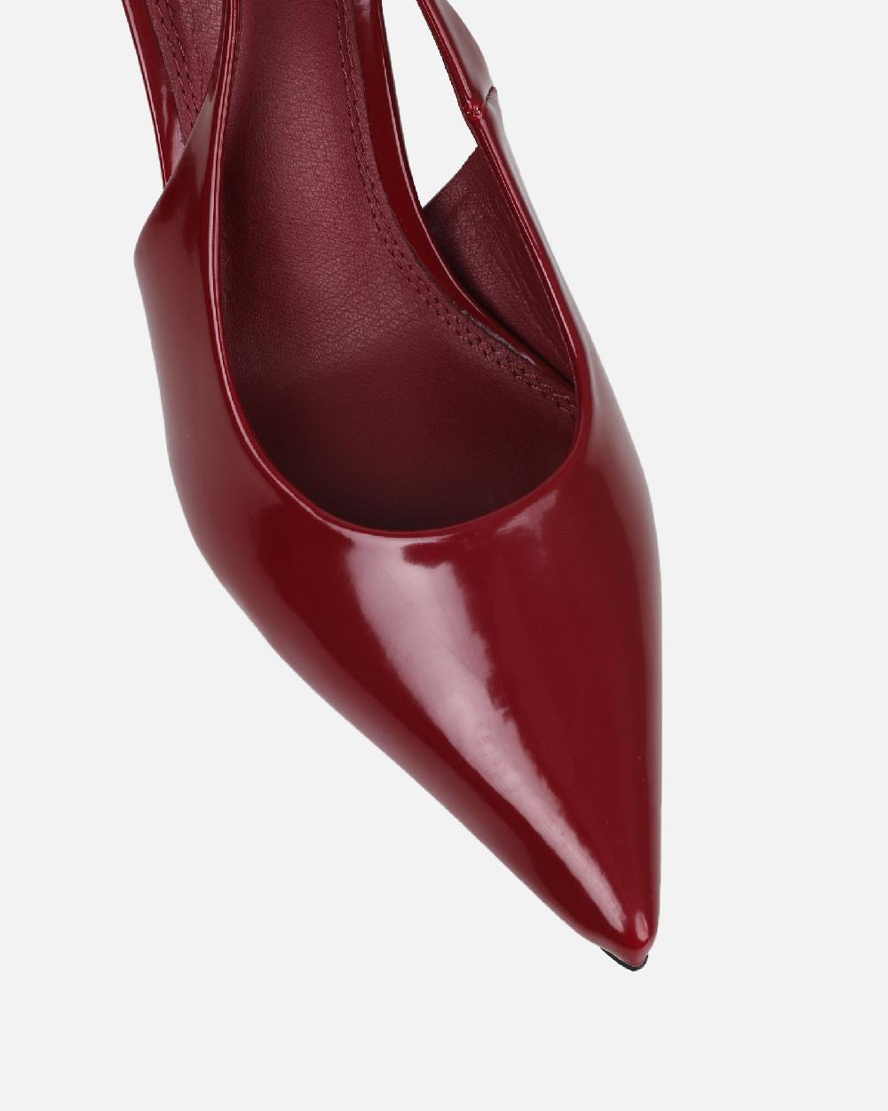 Simmi Dark Red Patent Sling Back Court Shoes