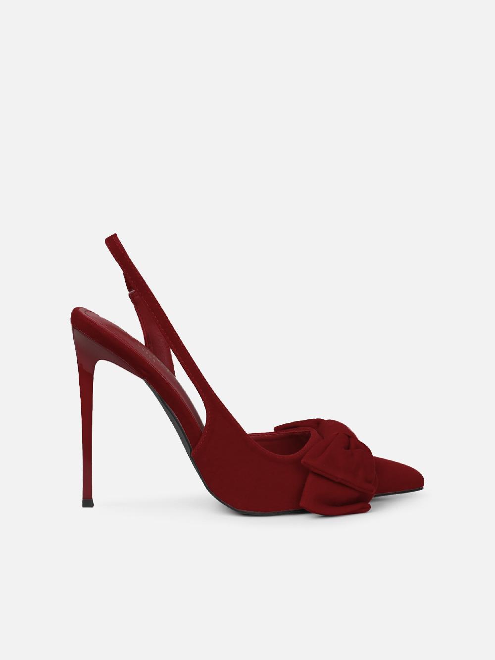 Simmi Dark Red Velvet Bow Heeled Sandals