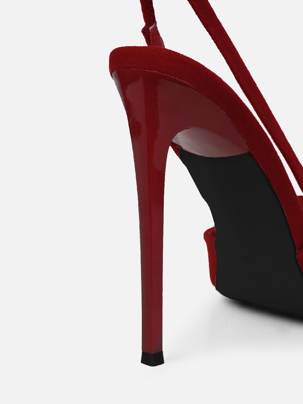 Simmi Dark Red Velvet Bow Heeled Sandals