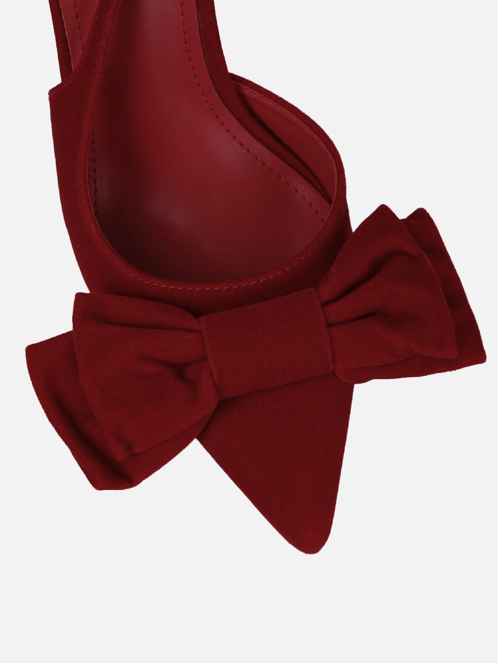 Simmi Dark Red Velvet Bow Heeled Sandals