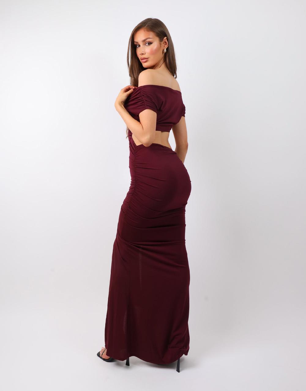 Simmi Deep Purple Off The Shoulder Maxi Dress