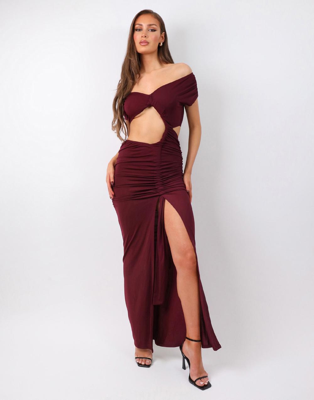 Simmi Deep Purple Off The Shoulder Maxi Dress