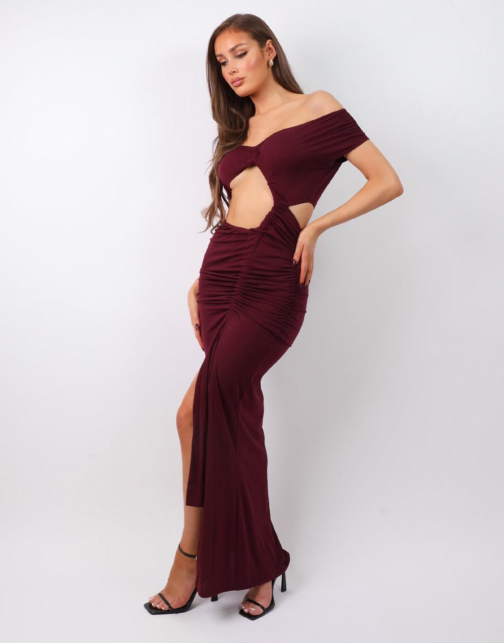 Simmi Deep Purple Off The Shoulder Maxi Dress