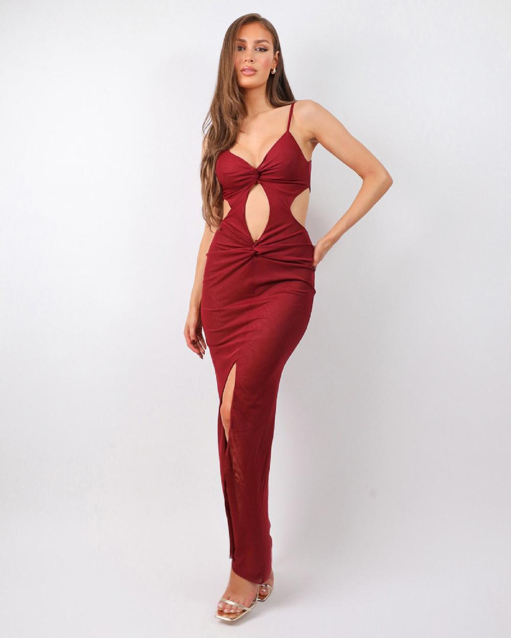 Simmi Deep Red Knot Detail Maxi Dress