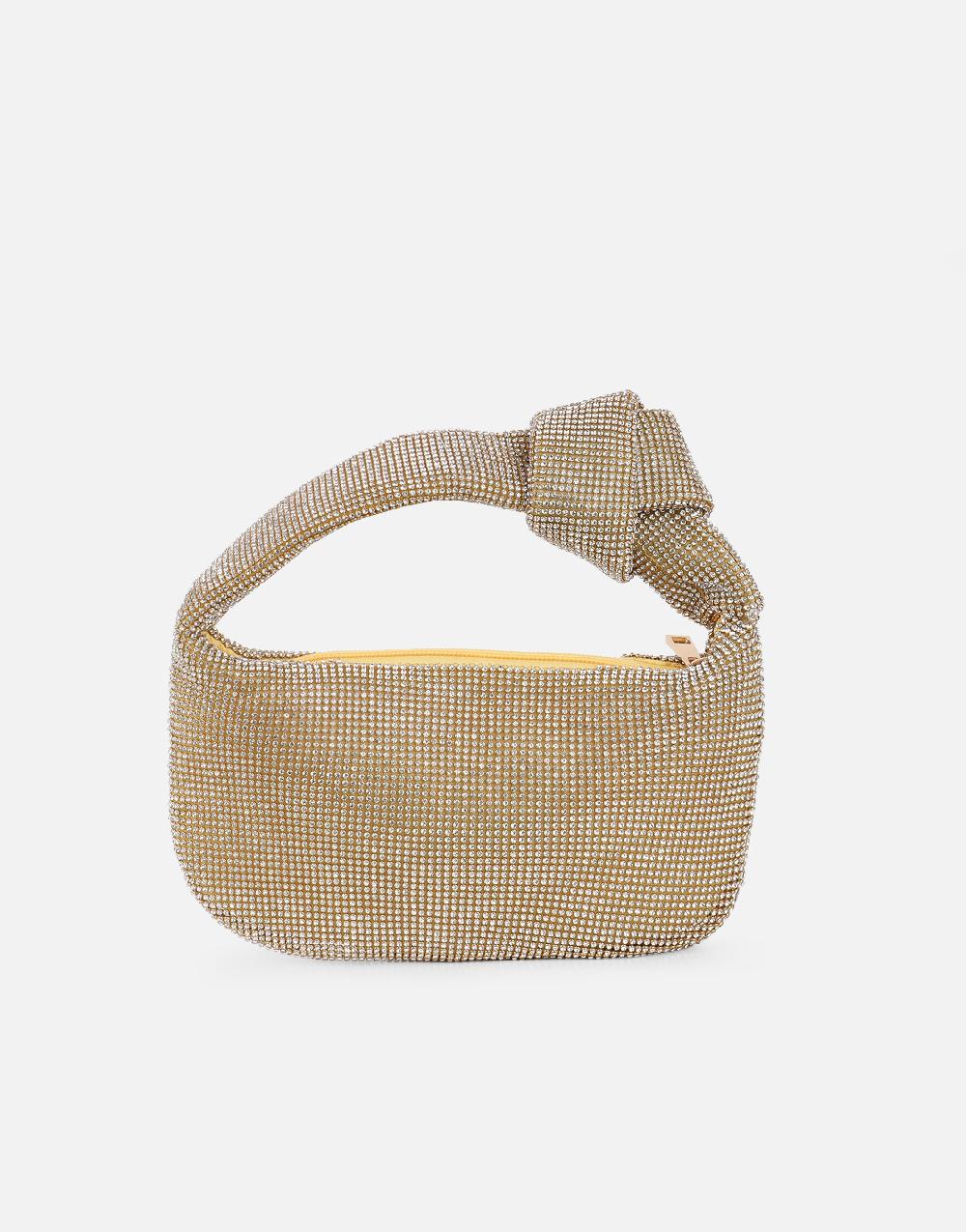 Simmi Gold Diamante Knot Detail Handbag