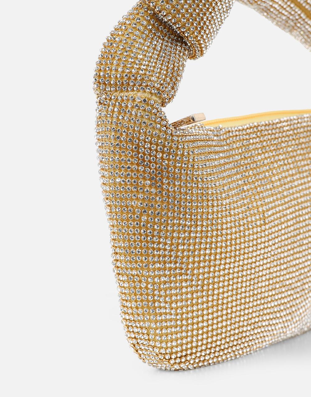 Simmi Gold Diamante Knot Detail Handbag