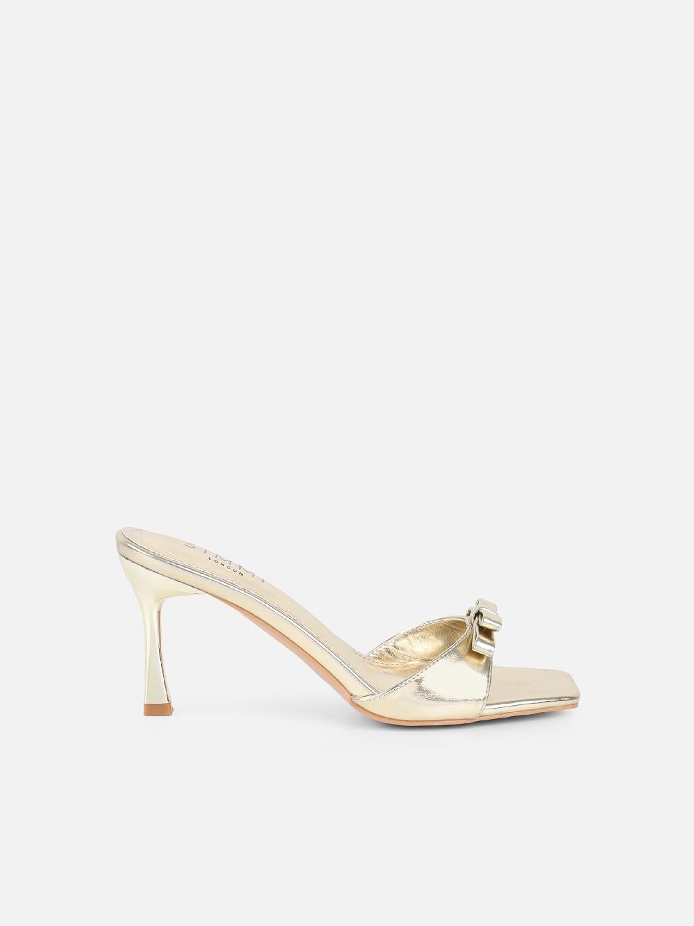 Simmi Gold Metallic Bow Detail Mules