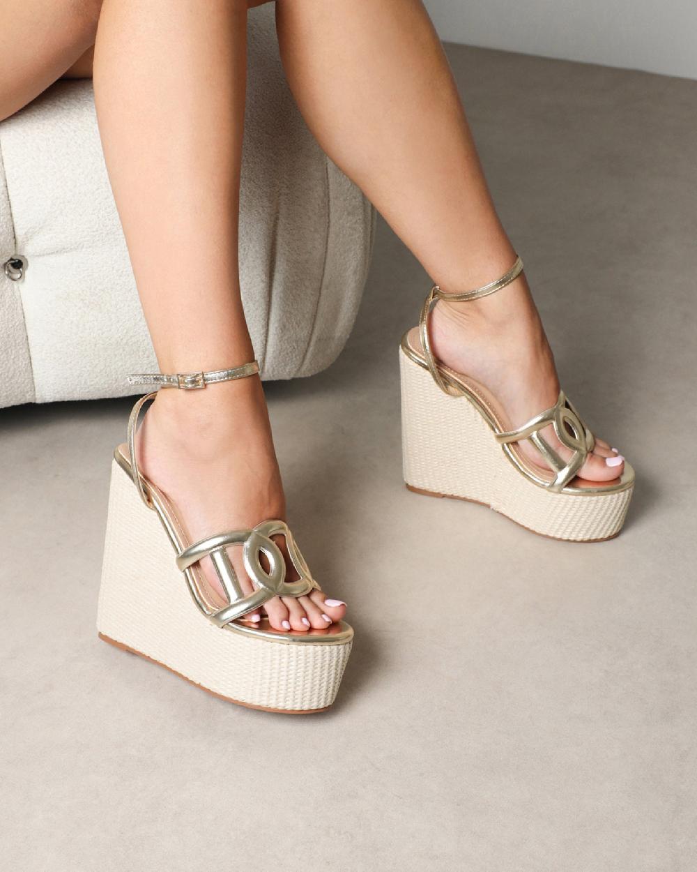 simmi Gold Metallic Espadrille Wedges