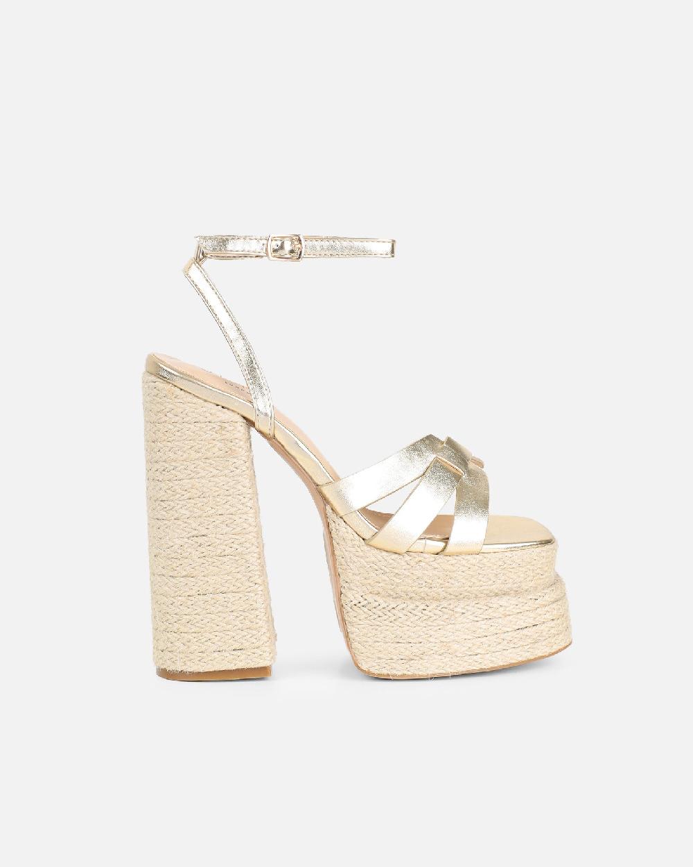 Simmi Gold Metallic Platform Heeled Sandals