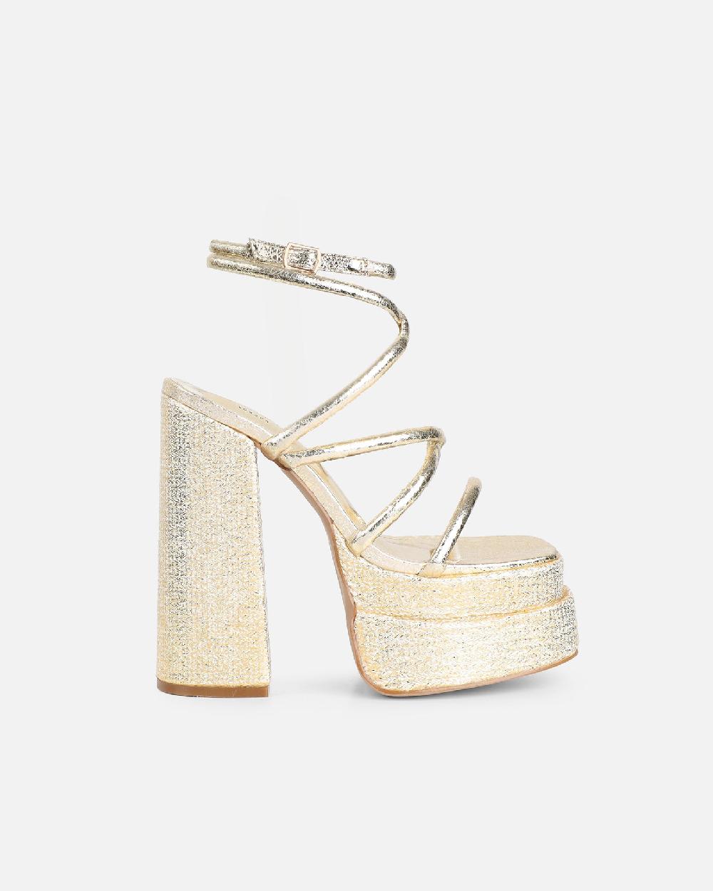 Simmi Gold Metallic Platform Heeled Sandals