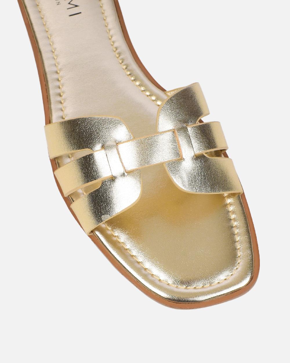 Simmi Gold Metallic Slip On Flat Sandals