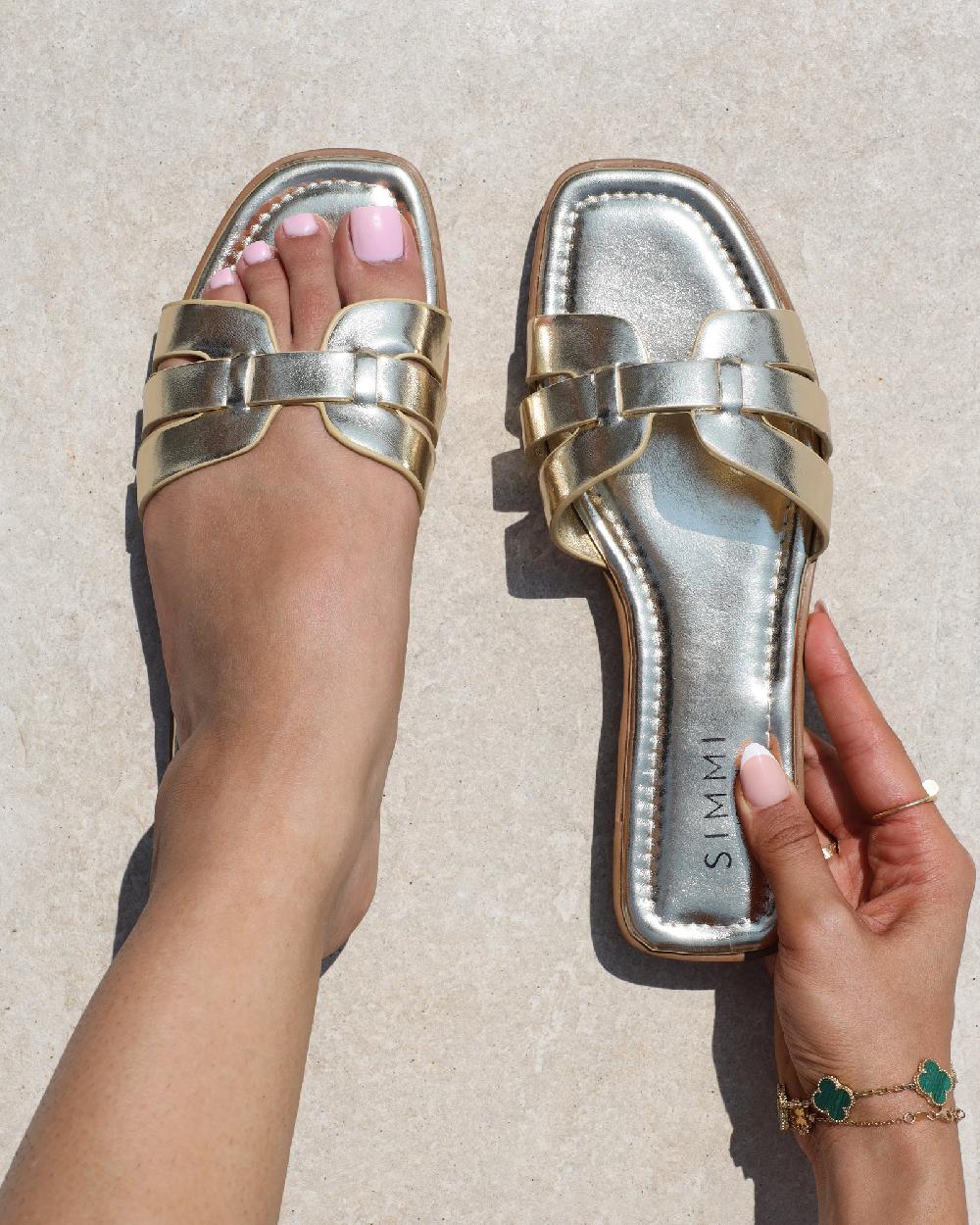 simmi Gold Metallic Slip On Flat Sandals
