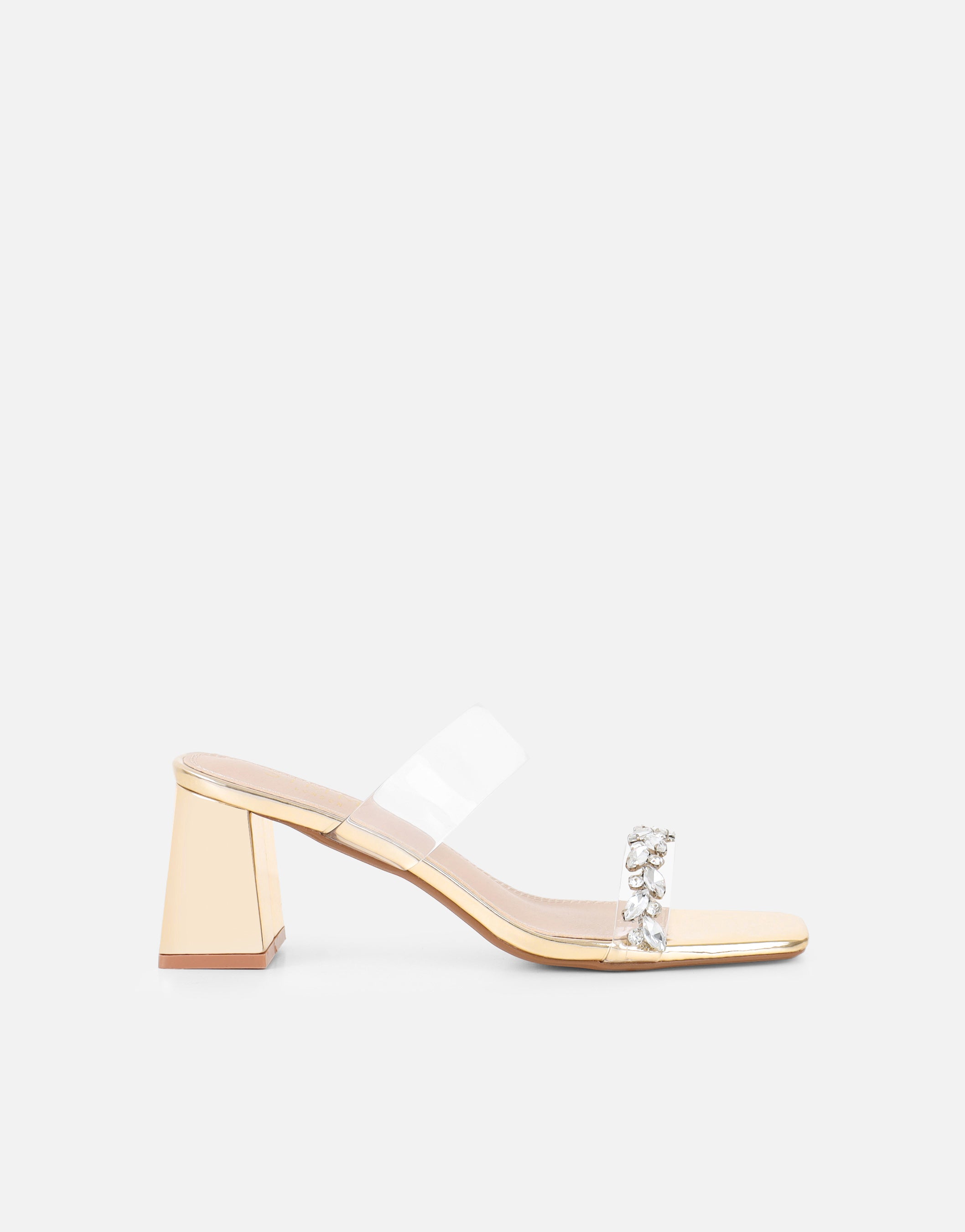 Simmi Gold Mirror Clear Diamante Mules