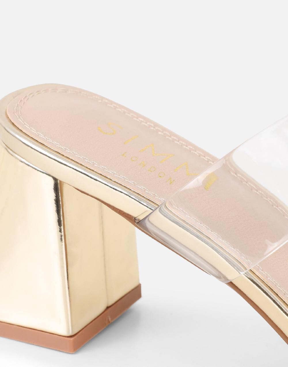 Simmi Gold Mirror Clear Diamante Mules