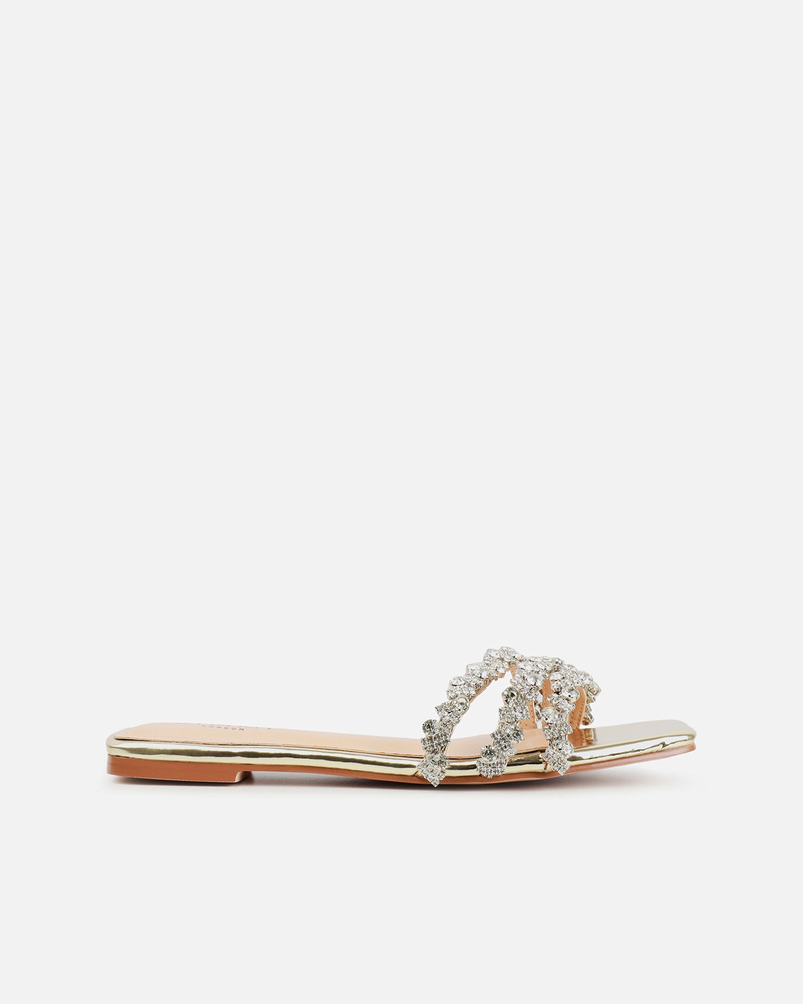 Simmi Gold Mirror Diamante Flat Sandals