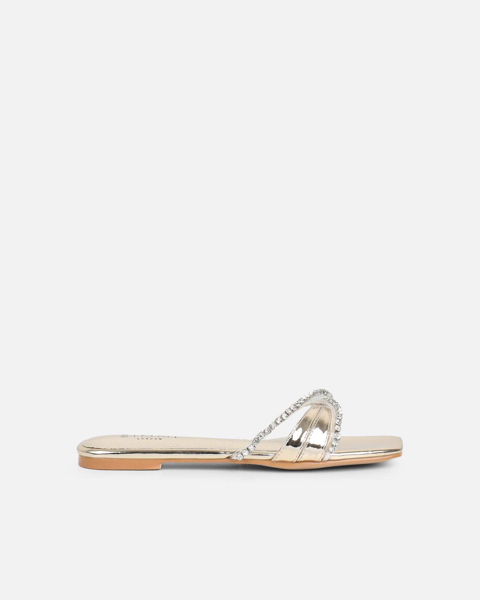 Simmi Gold Mirror Diamante Flat Sandals