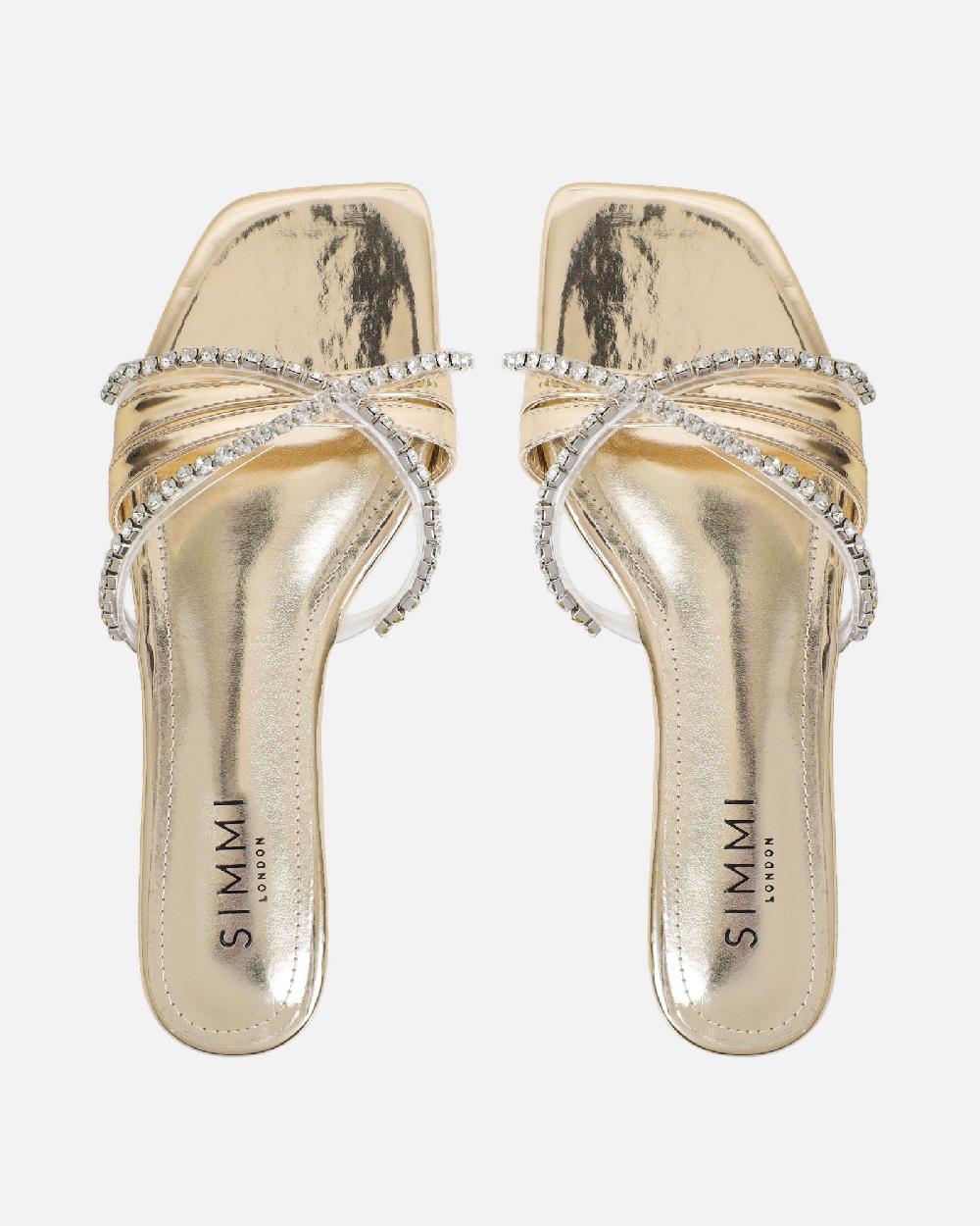 Simmi Gold Mirror Diamante Flat Sandals