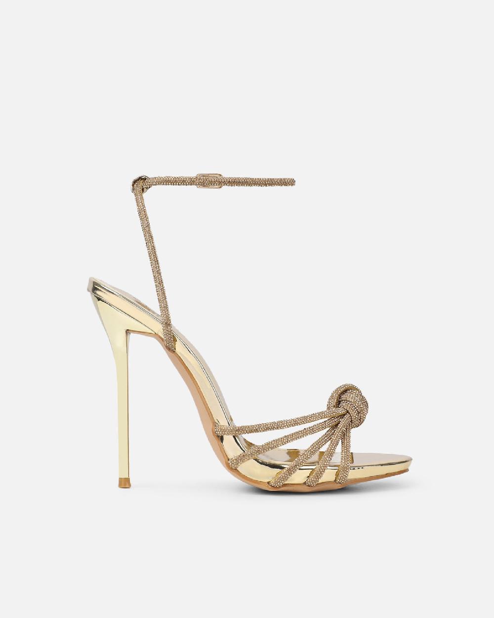 Simmi Gold Mirror Diamante Heeled Sandals