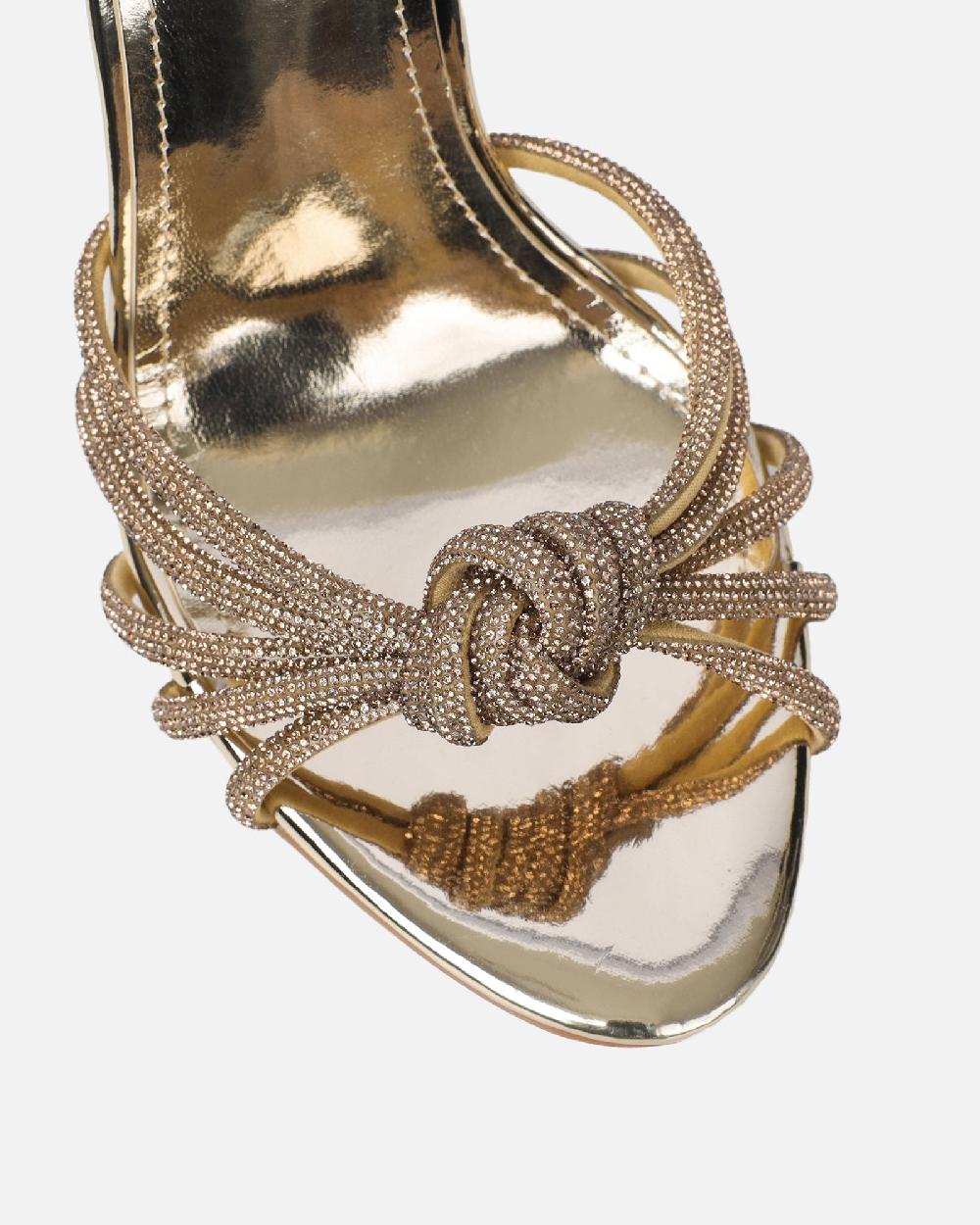 Simmi Gold Mirror Diamante Heeled Sandals