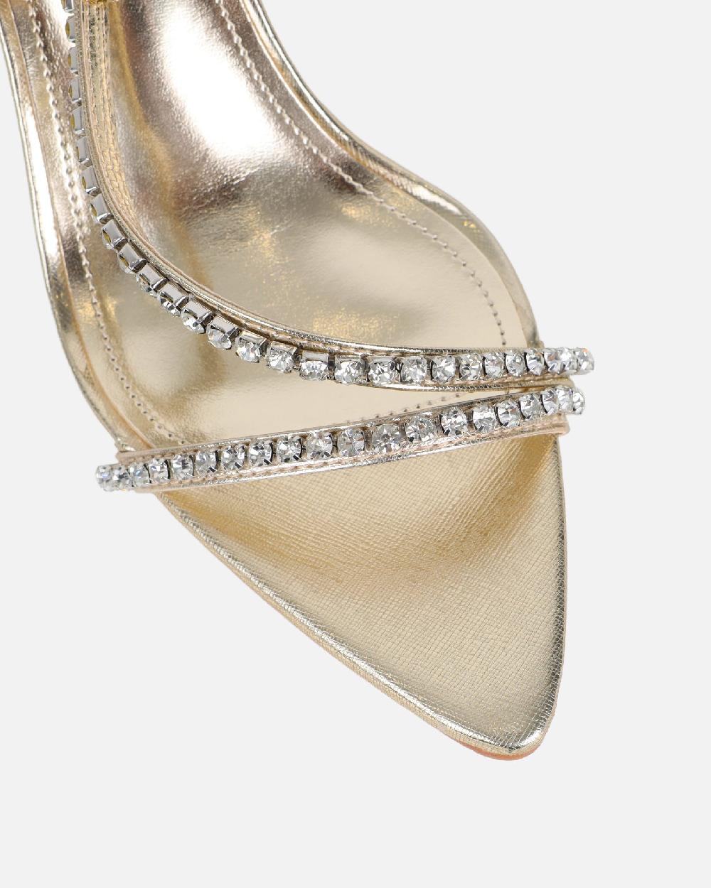 Simmi Gold Mirror Diamante Heeled Sandals