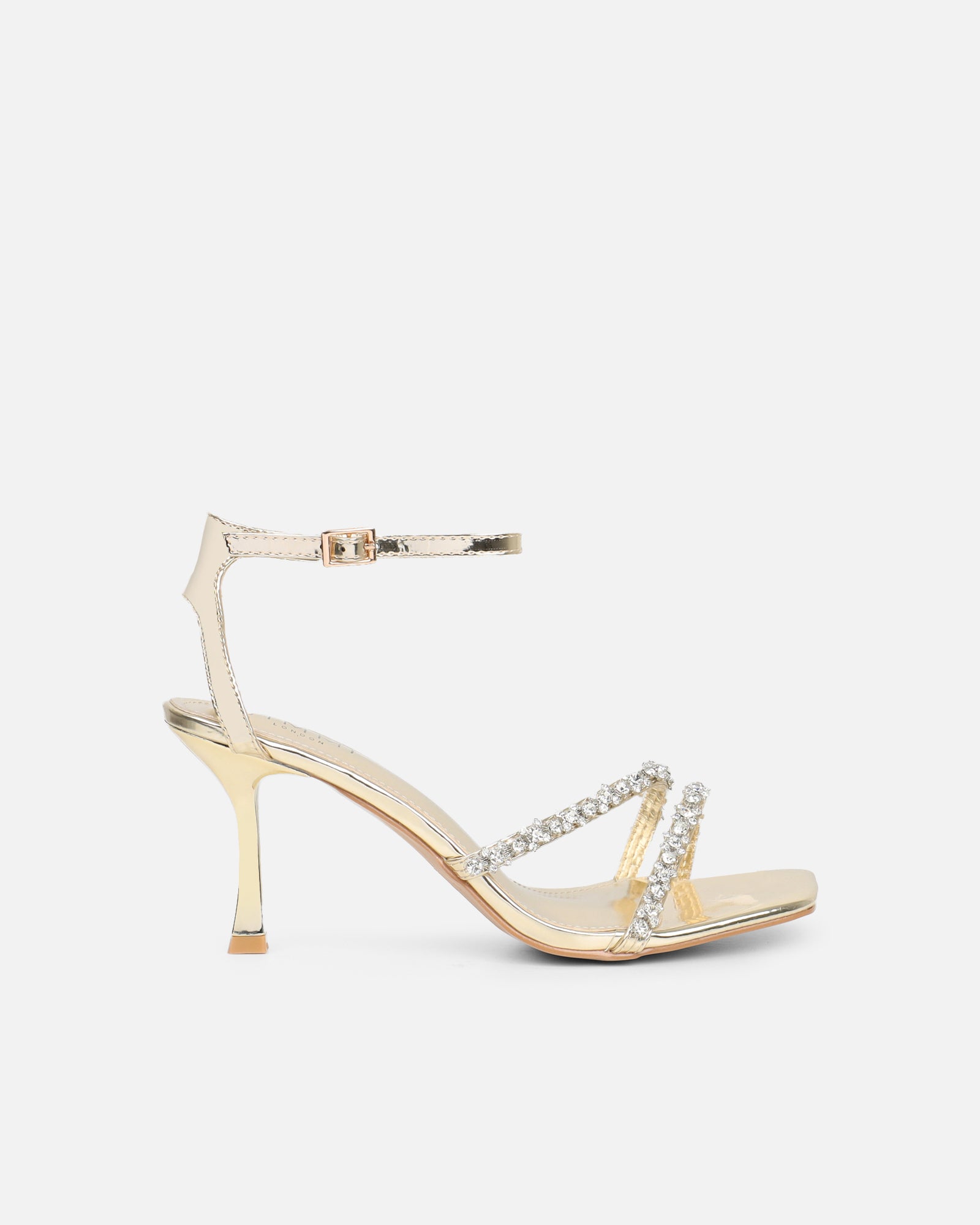 Simmi Gold Mirror Diamante Heeled Sandals