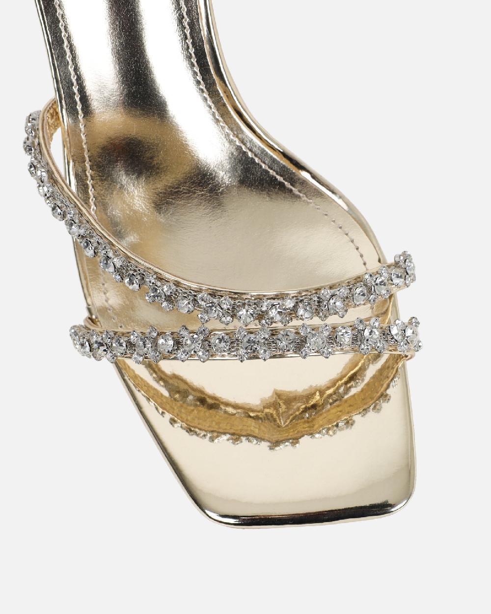 Simmi Gold Mirror Diamante Heeled Sandals