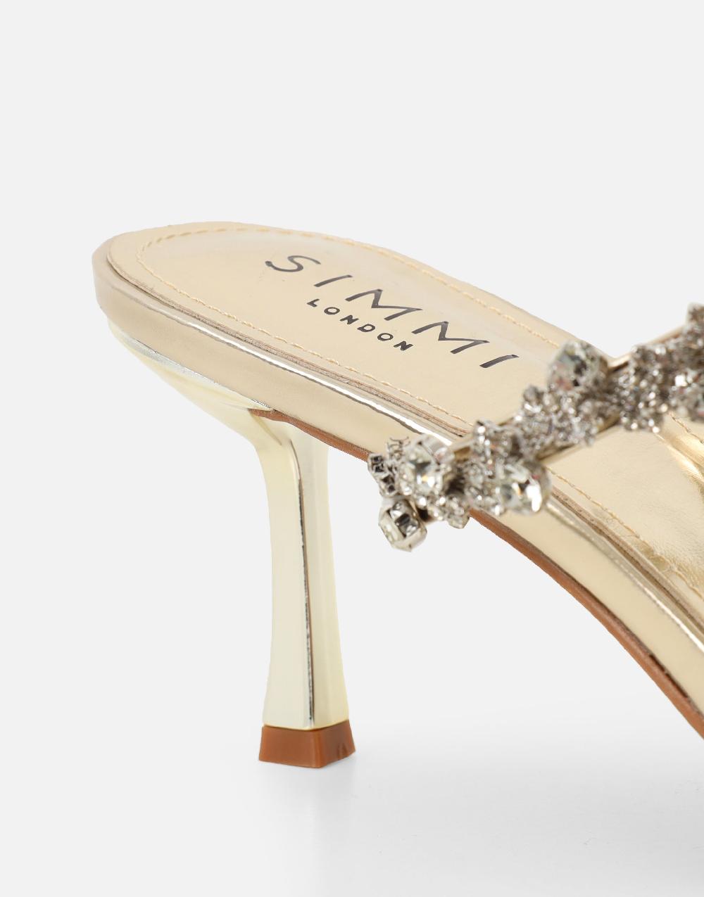 Simmi Gold Mirror Diamante Mules