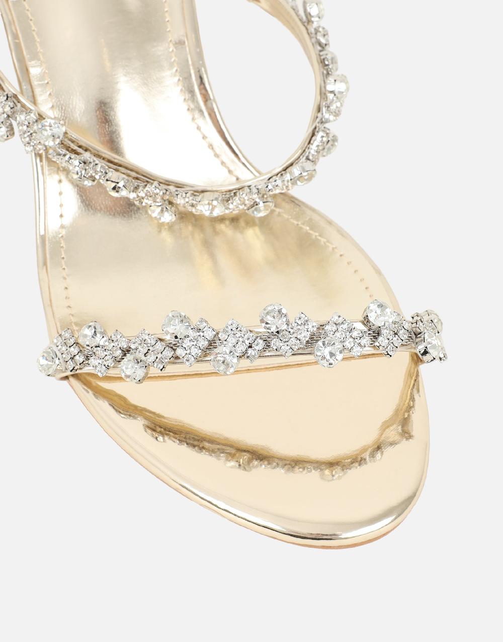 Simmi Gold Mirror Diamante Mules