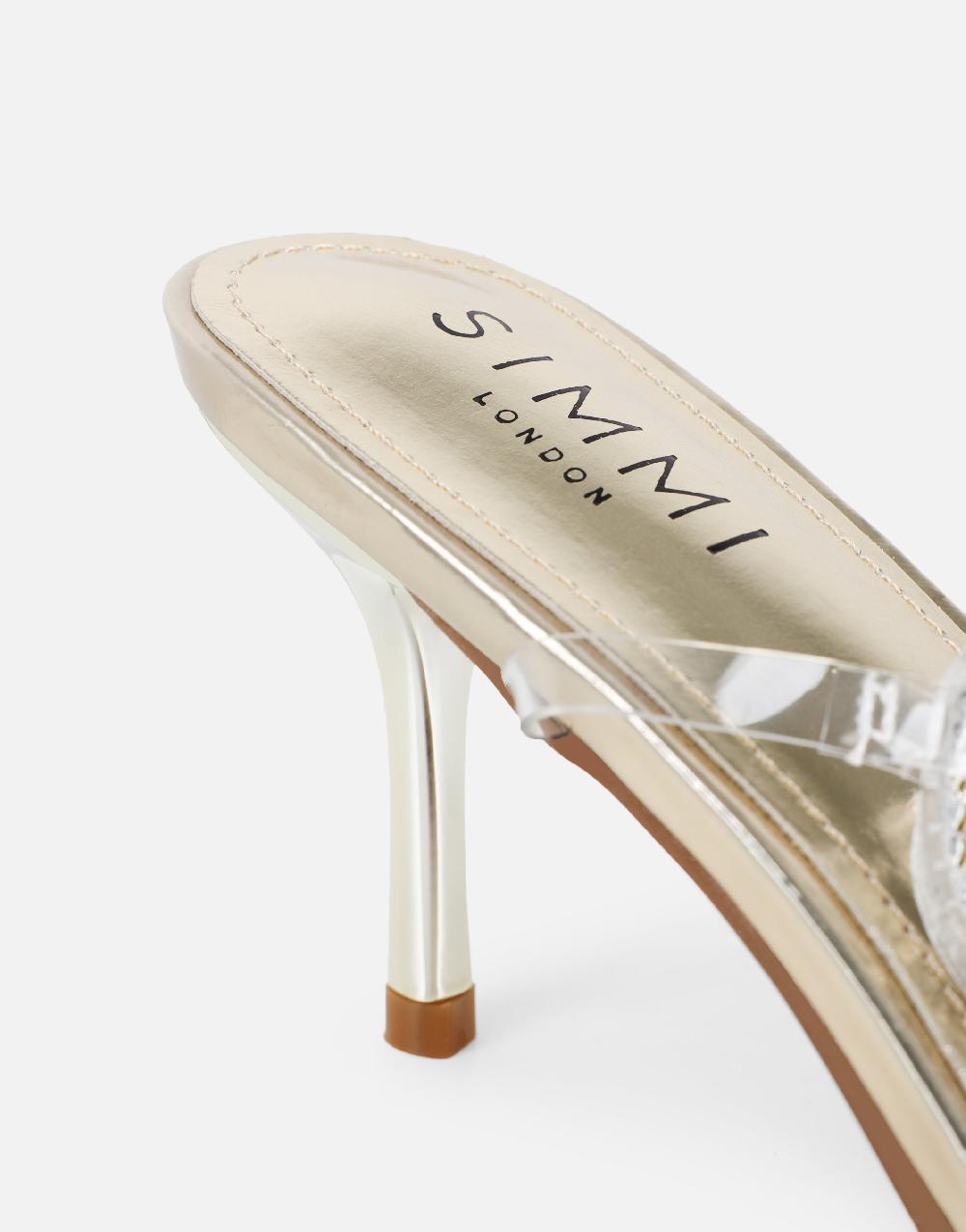 Simmi Gold Mirror Diamante Slingback Heels