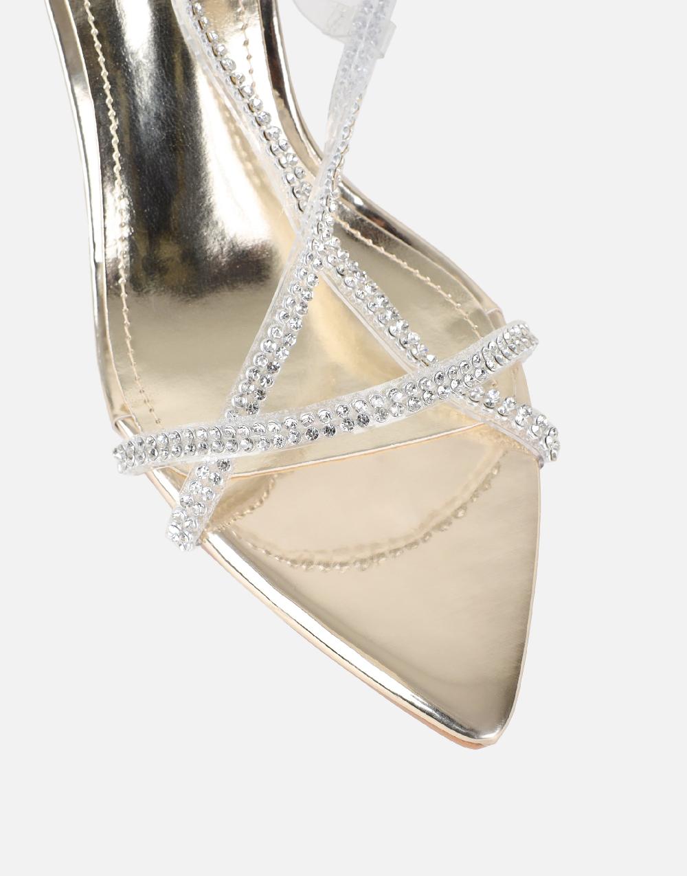 Simmi Gold Mirror Diamante Slingback Heels