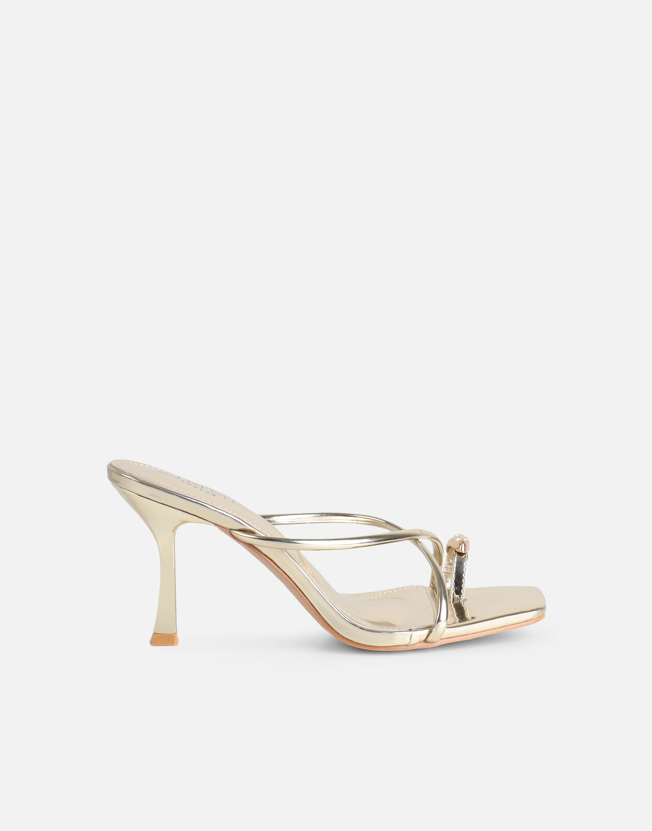Simmi Gold Mirror Diamante Toe Detail Mules