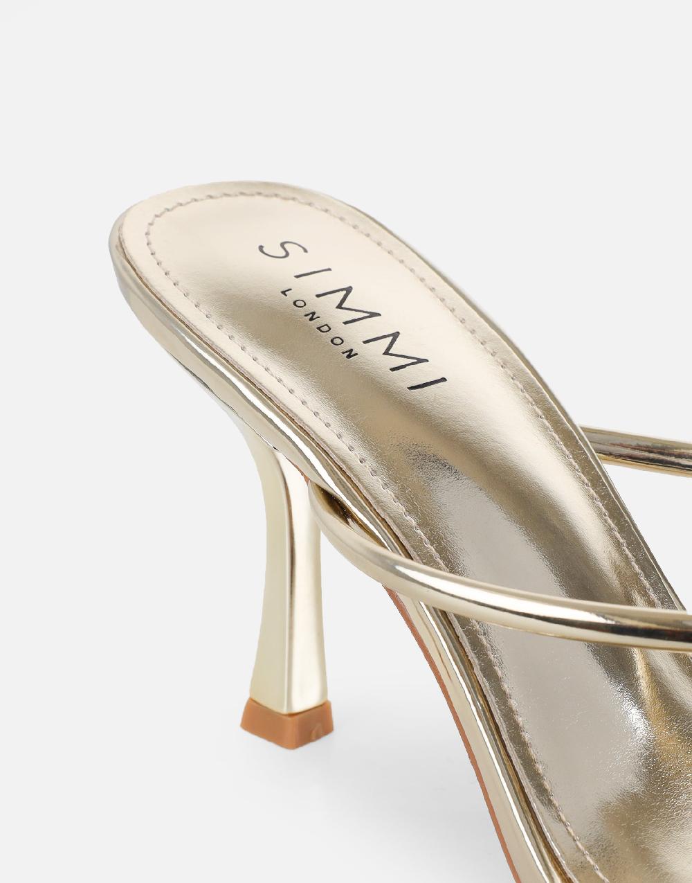 Simmi Gold Mirror Diamante Toe Detail Mules