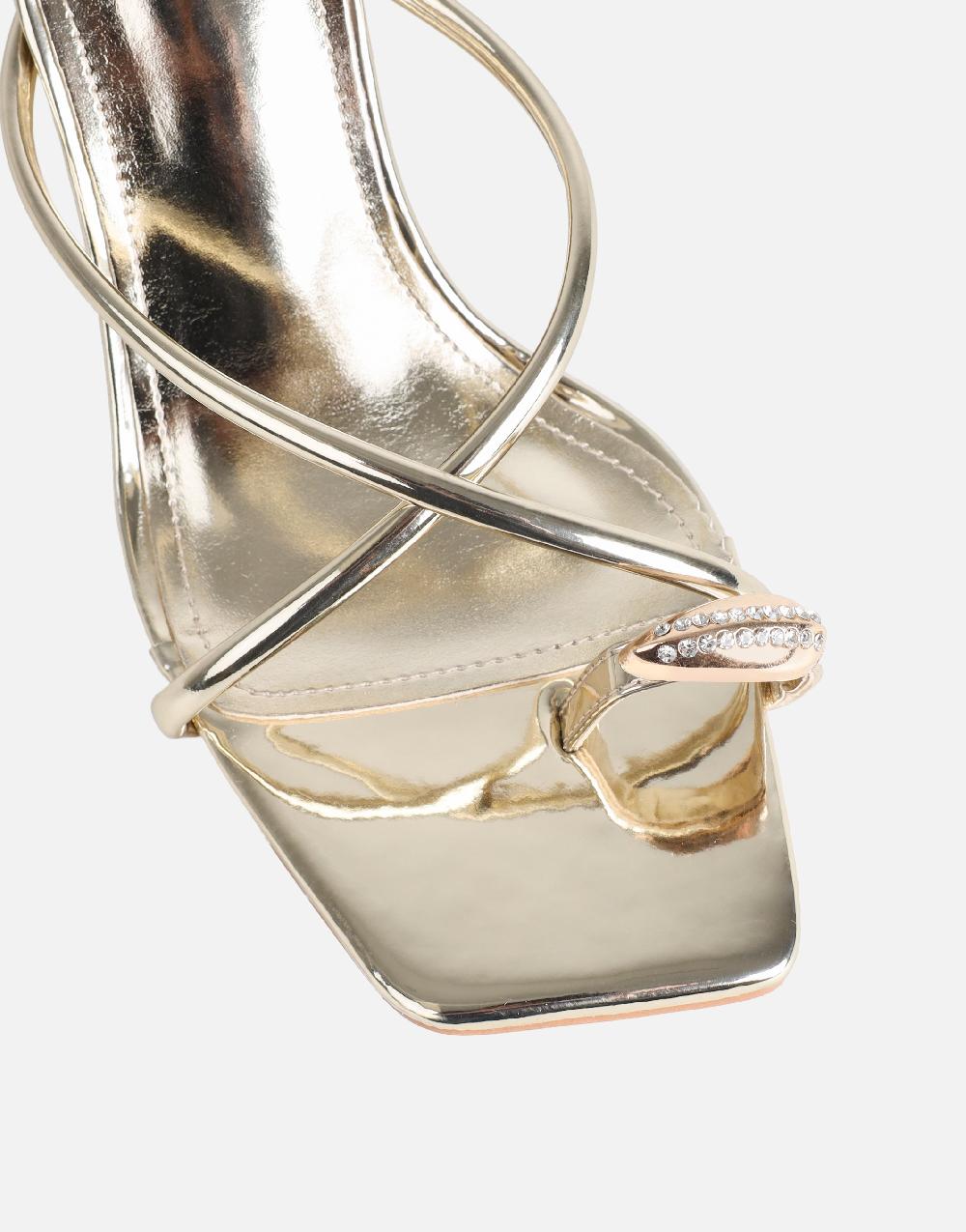 Simmi Gold Mirror Diamante Toe Detail Mules