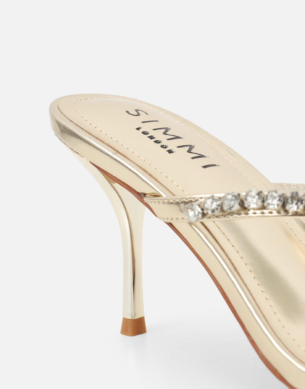 Simmi Gold Mirror Diamante Toe Post Mules