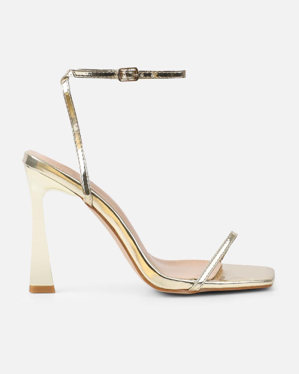Simmi Gold Mirror Flared Heeled Sandals