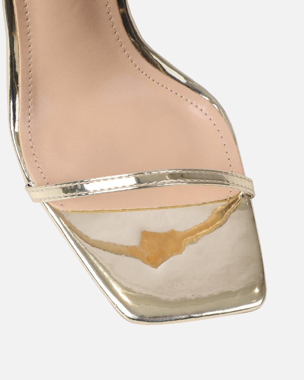 Simmi Gold Mirror Flared Heeled Sandals