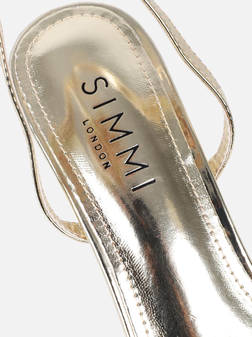 Simmi Gold Mirror Flower Detail Heeled Sandals