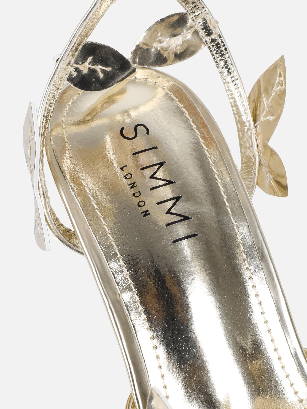 Simmi Gold Mirror Leaf Detail Heeled Sandals