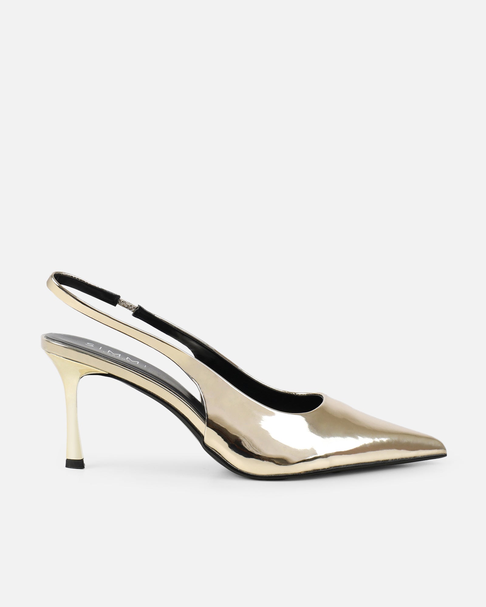 Simmi Gold Mirror Sling Back Mid Heeled Shoes