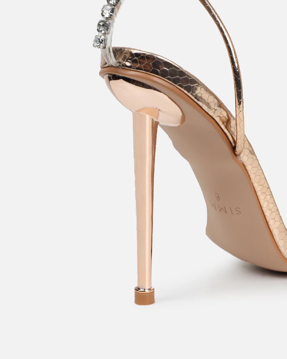 Simmi Gold Mirror Snake Diamante Heels