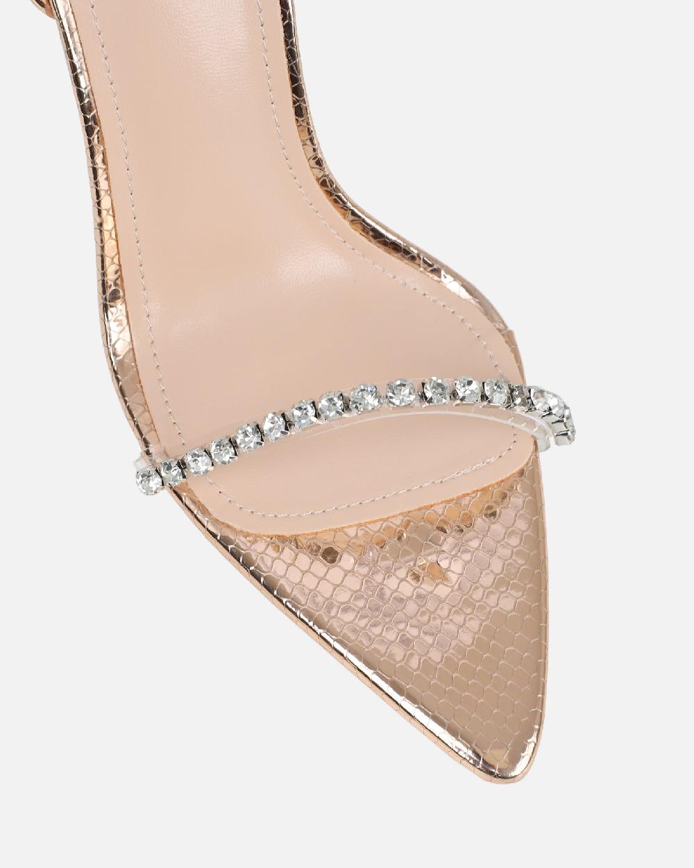 Simmi Gold Mirror Snake Diamante Heels