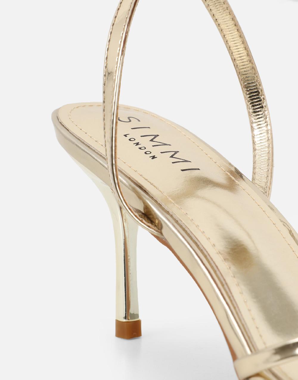 Simmi Gold Mirror Strappy Heeled Sandals