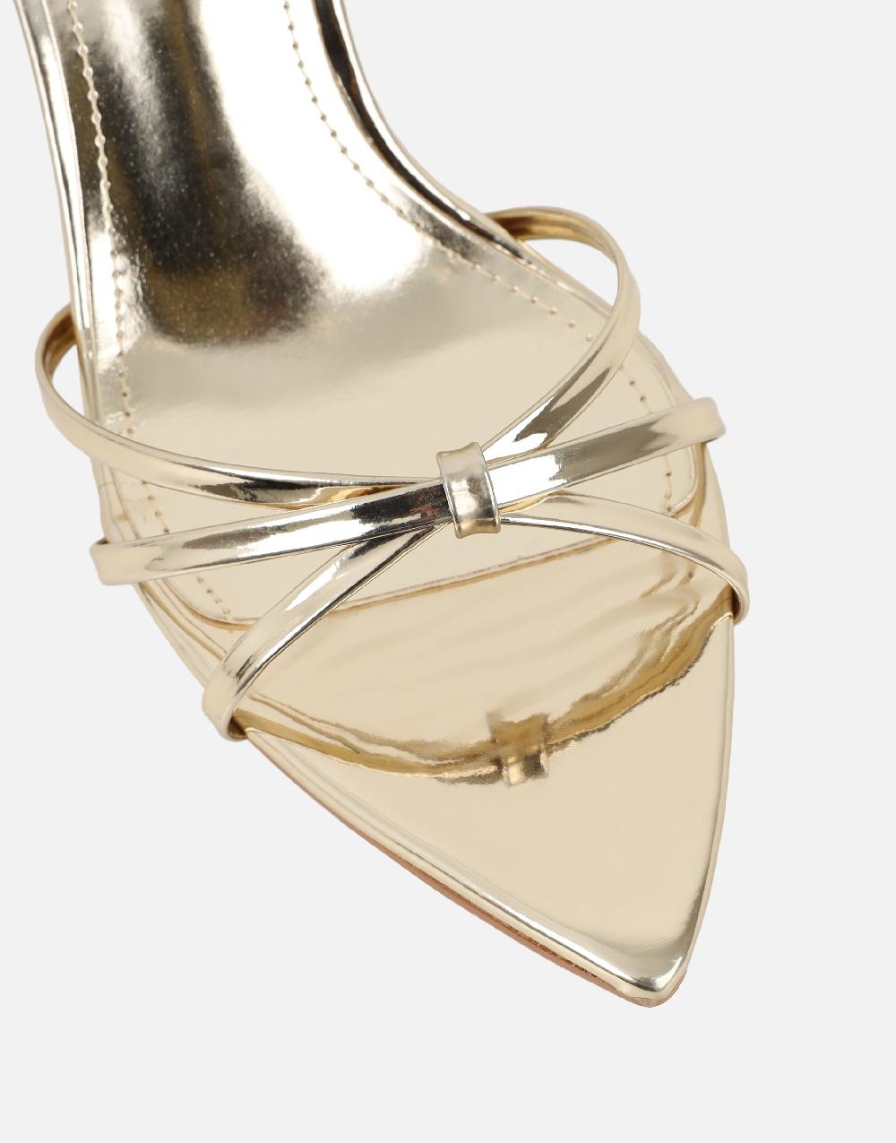Simmi Gold Mirror Strappy Heeled Sandals