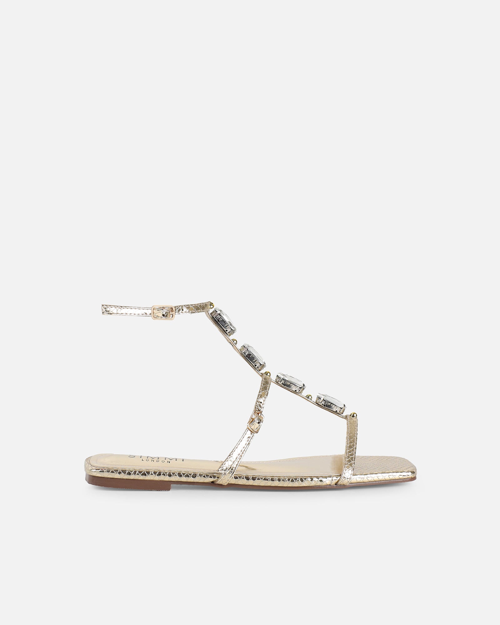 Simmi Gold Snake Embellished Flat Sandals