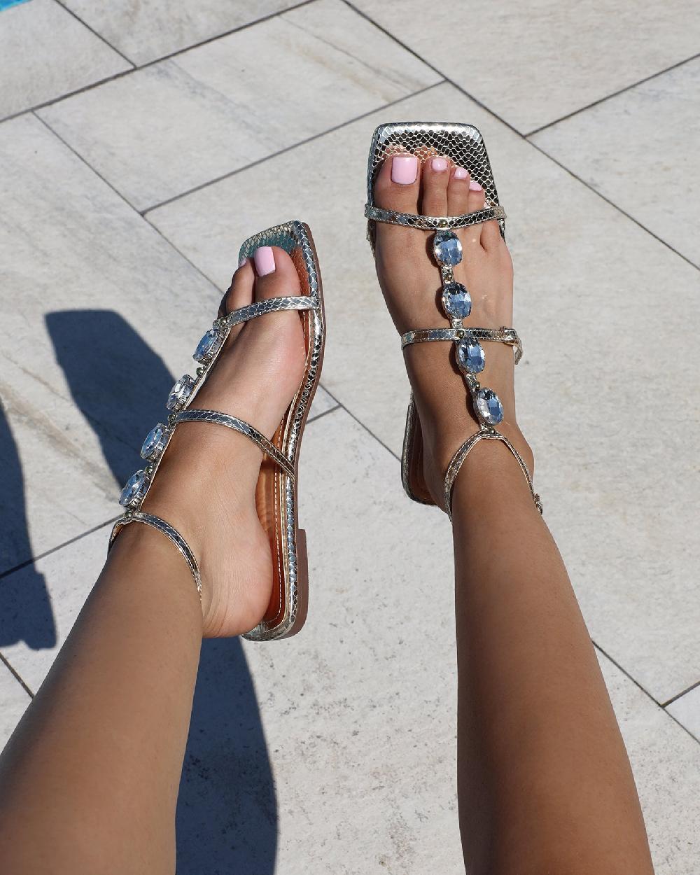 simmi Gold Snake Embellished Flat Sandals