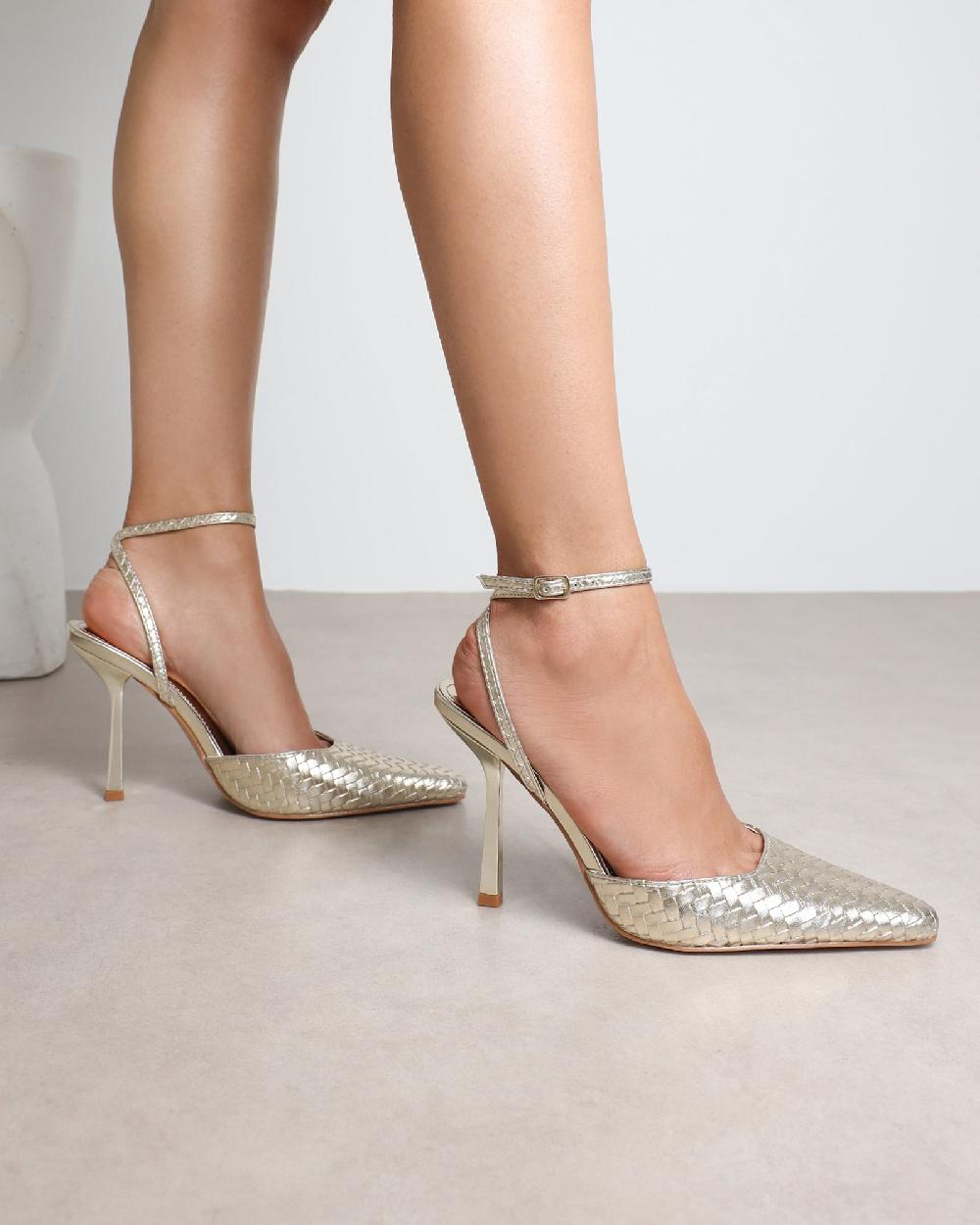 simmi Gold Woven Court Shoes